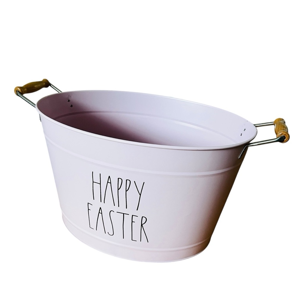 Rae Dunn Artisan Collection Pink Easter Bucket wooden handles